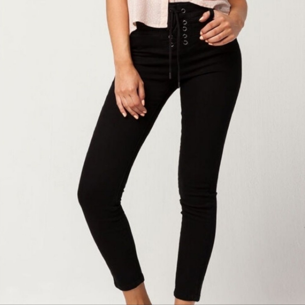 UO SOCIETY AMUSE Black Lace Up Skinny Black Denim Jeans 26